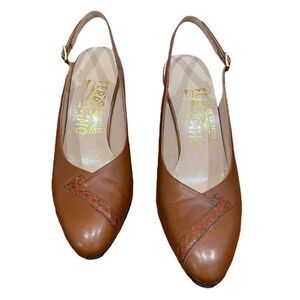 Vintage Salvatore Ferragamo Snakeskin Accent Brown Slingback Heel Size 6